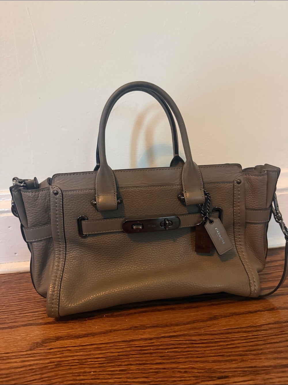 Coach Pebbled Leather Satchel — Taupe Gray